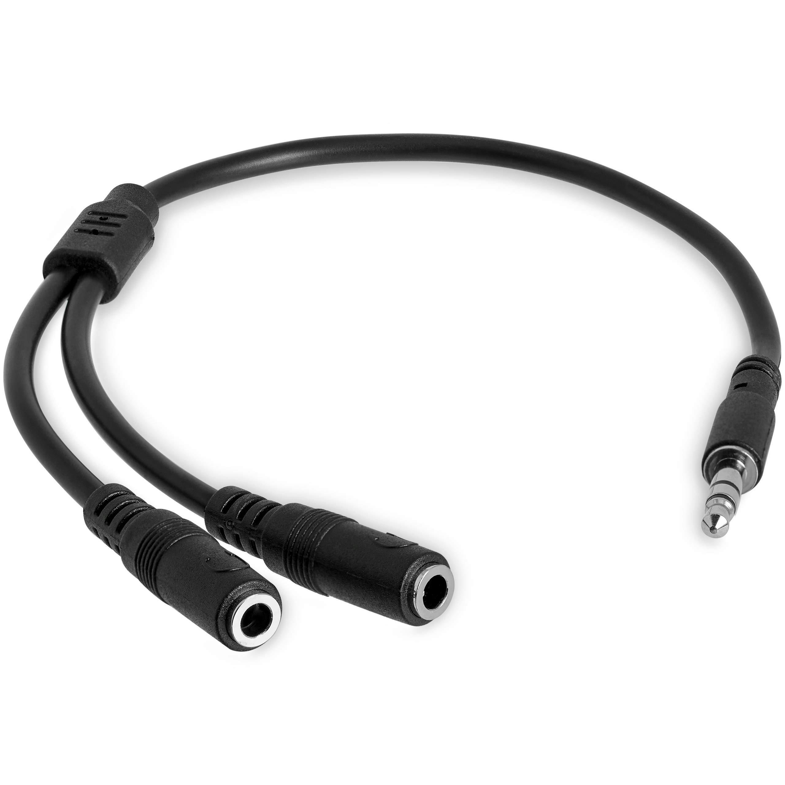 3.5mm Audio Extension Cable - Slim Audio Splitter Y Cable and Headphone Extender - Male to 2x Female AUX Cable 